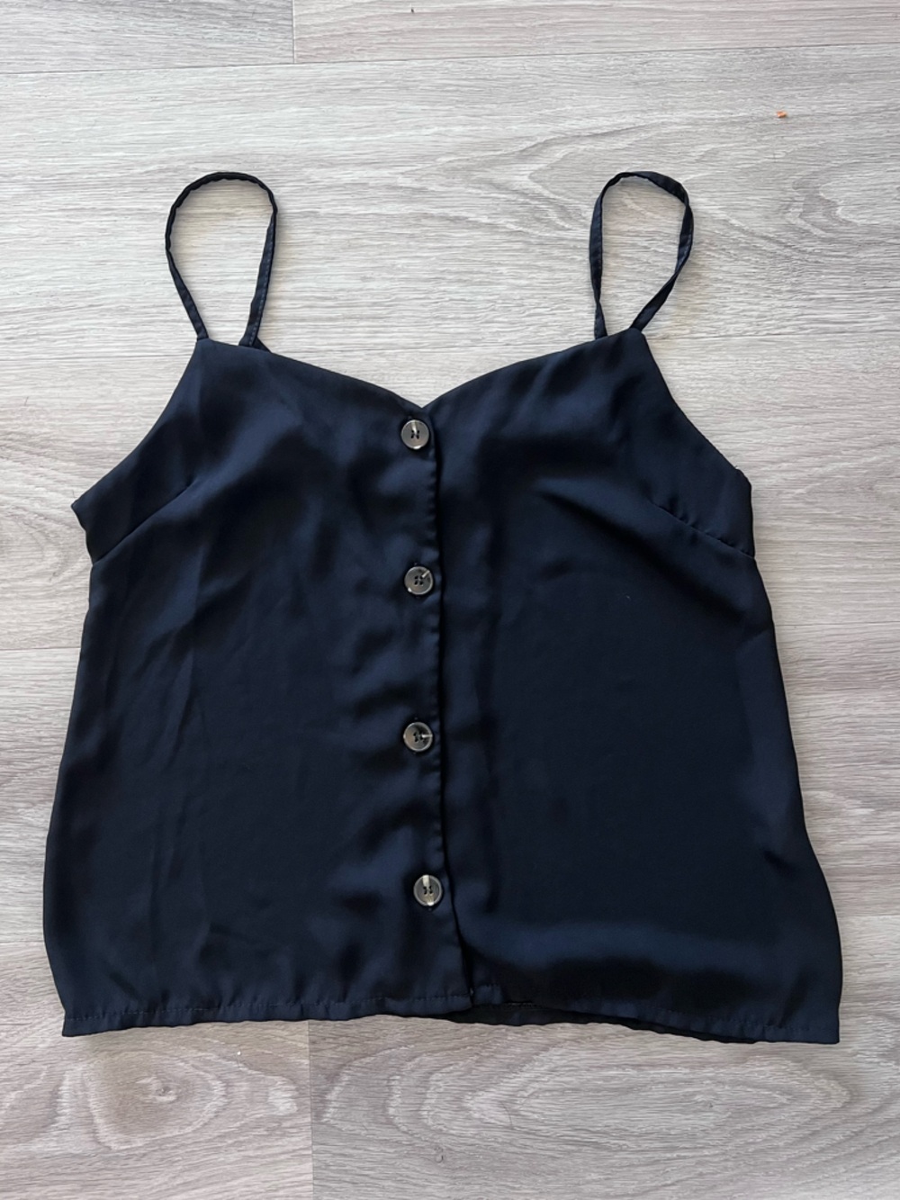 Black Satin Button-Front Cami Top